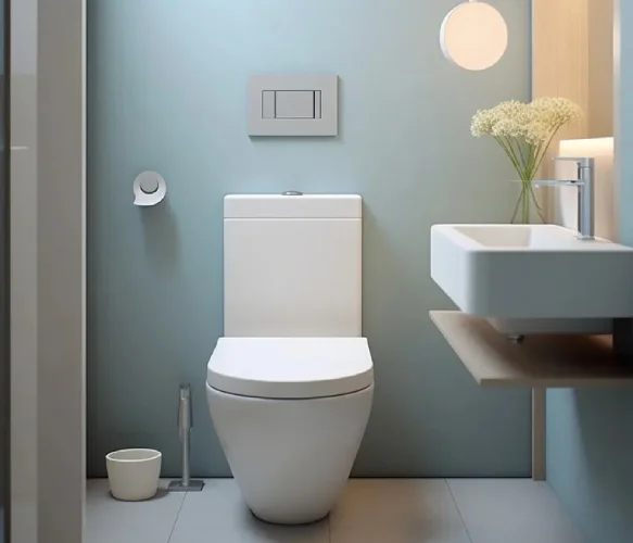 Professional plumber repairing toilet